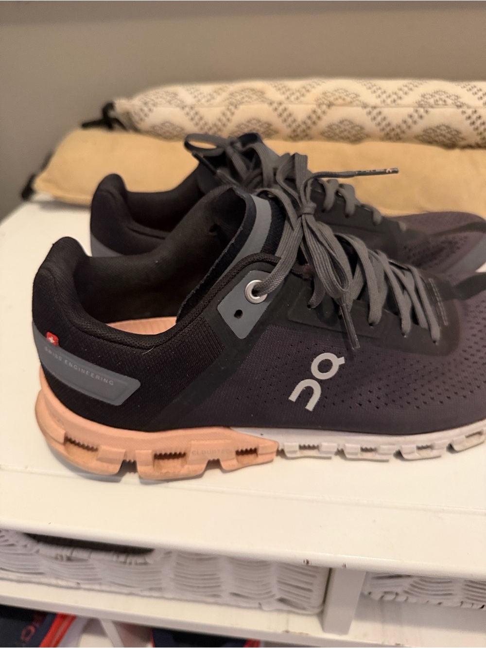 On Running Women's Sneakers in Dark Gray with Peach Sole